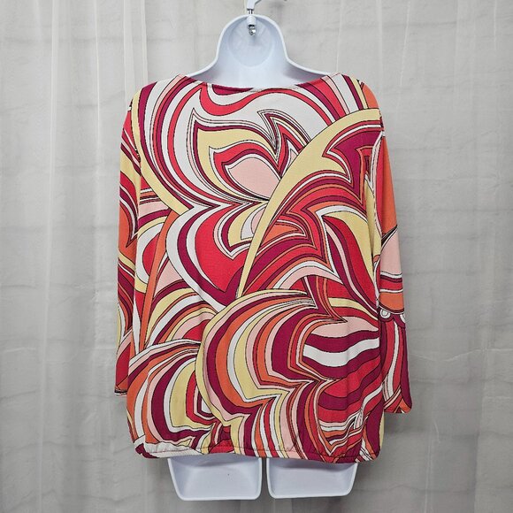 Vintage Chico's Retro Psychedelic Mod Blouse Pink Yellow 90s Festival 2 (L) - Picture 6 of 11